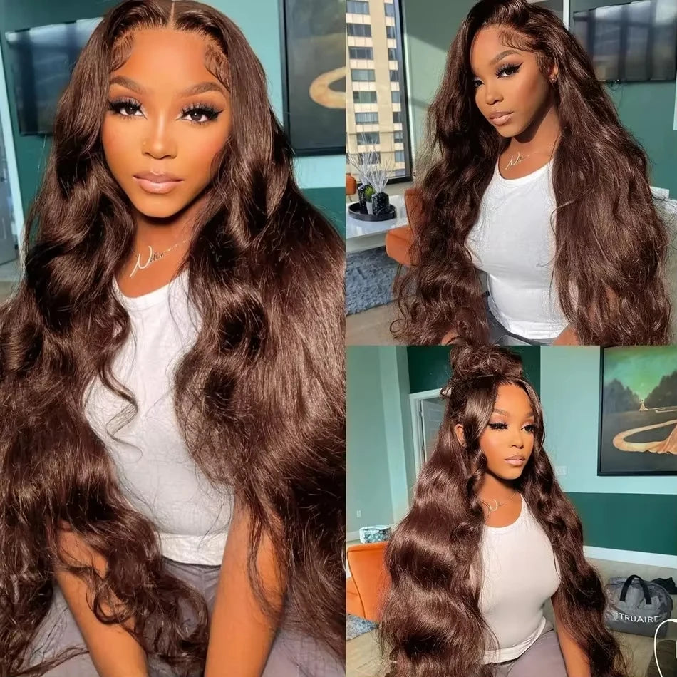 Wewave Chocolate Brown 13x6 Human Hair Wigs HD Lace Body Wave Wig 200% Density Re Plucked Bleached Knoted Brazilian Hair Wigs