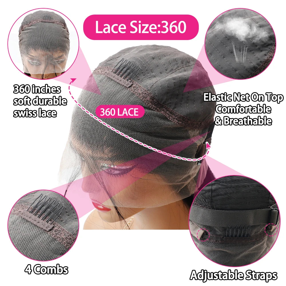 200 Density 13x4 13x6 Full Frontal 360 HD Transparent Lace 40 46 Inch Long Straight 5x5 Closure Human Hair Pre plucked Wigs