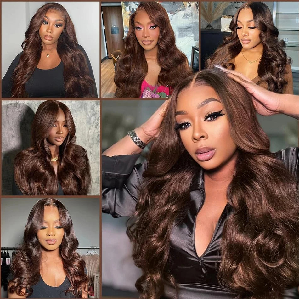 Wewave Chocolate Brown 13x6 Human Hair Wigs HD Lace Body Wave Wig 200% Density Re Plucked Bleached Knoted Brazilian Hair Wigs