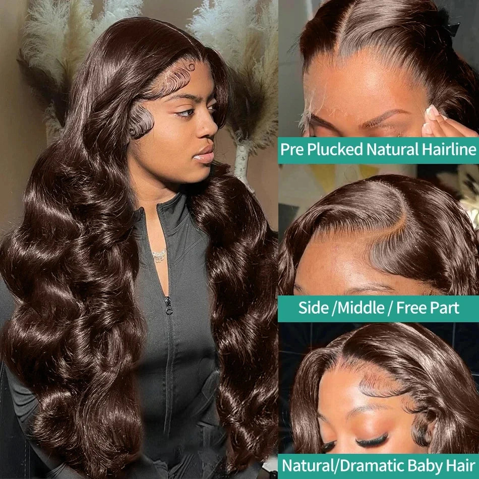 Wewave Chocolate Brown 13x6 Human Hair Wigs HD Lace Body Wave Wig 200% Density Re Plucked Bleached Knoted Brazilian Hair Wigs