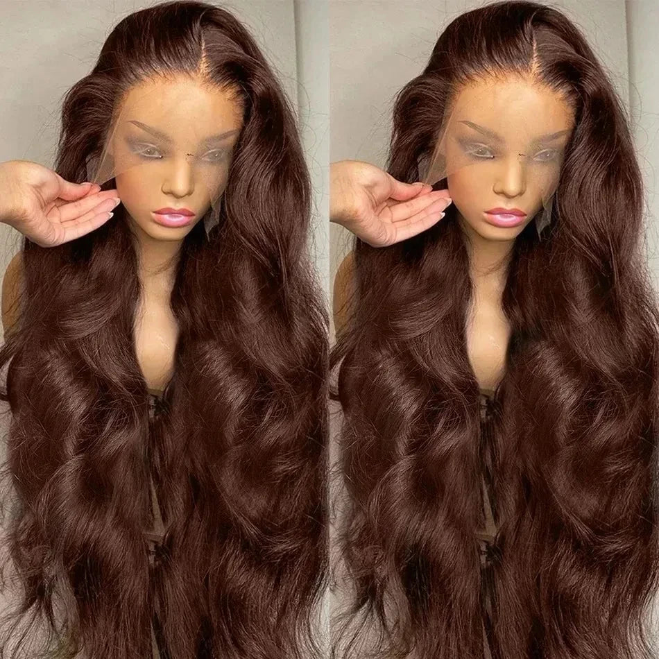 Wewave Chocolate Brown 13x6 Human Hair Wigs HD Lace Body Wave Wig 200% Density Re Plucked Bleached Knoted Brazilian Hair Wigs